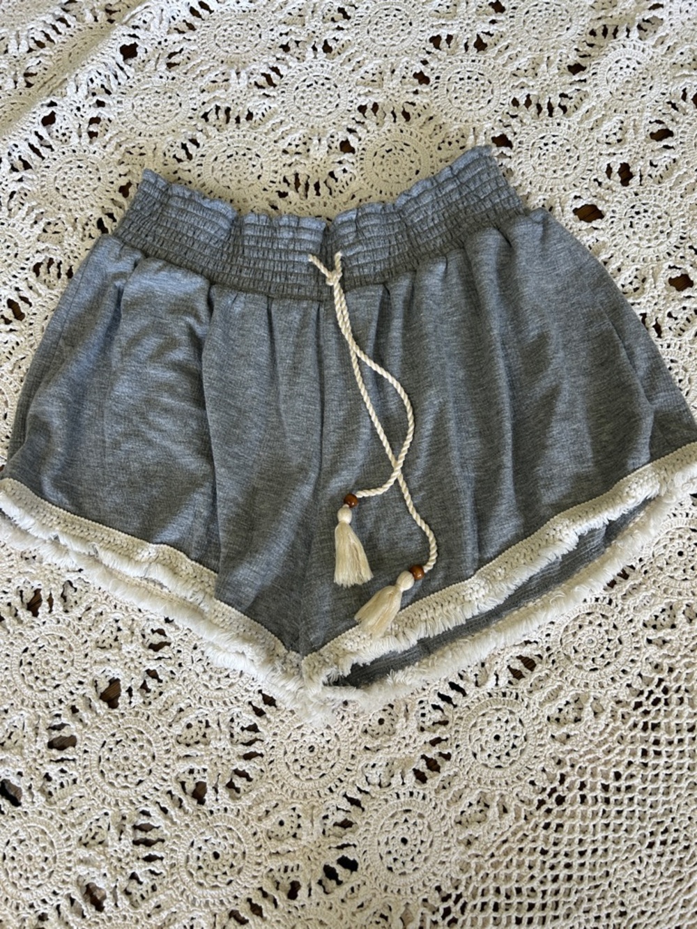 No Boundaries Gray Smocked Waist Tassel Fringe Athletic Shorts